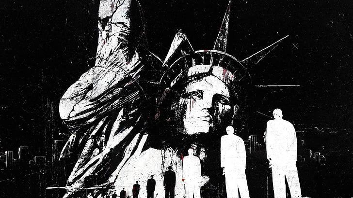 Statue of Liberty, monochrome, grunge, artwork, dark, art and craft, HD wallpaper