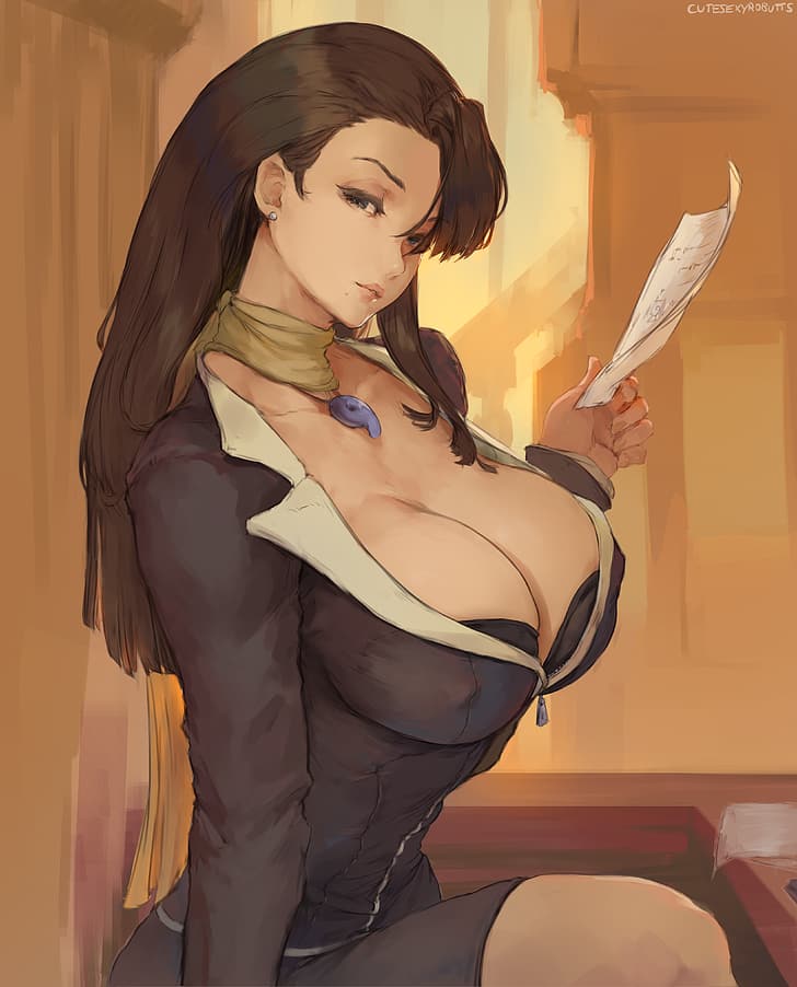 Mia Fey, ace attorney, anime, anime girls, looking at viewer, HD wallpaper