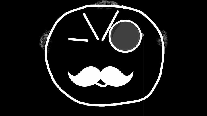 black and white Batman logo, V2, monocles, mustache, black background, HD wallpaper