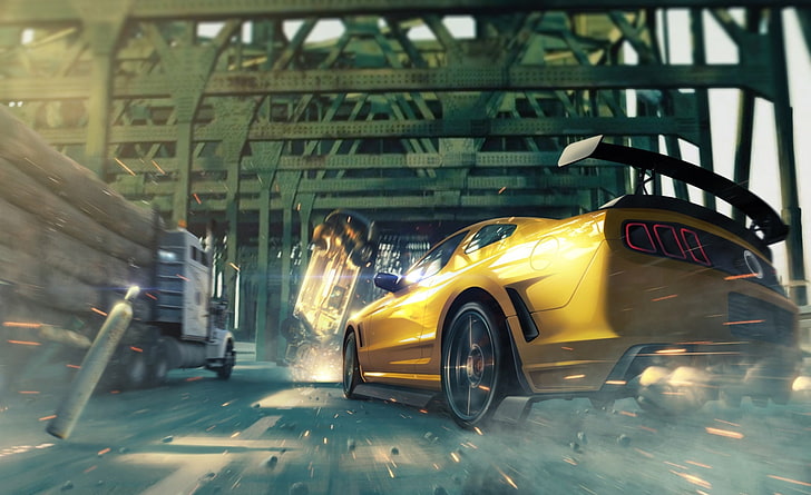 Need for Speed Most Wanted 2012, yellow car game application, HD wallpaper