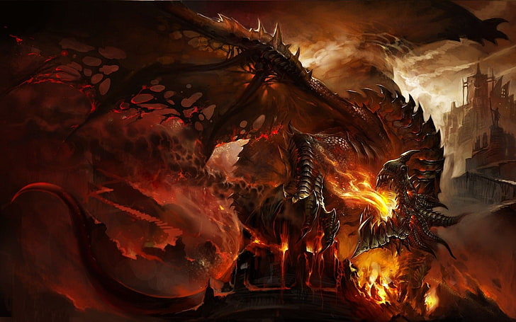 dragon with fire breath illustration, World of Warcraft, video games, HD wallpaper