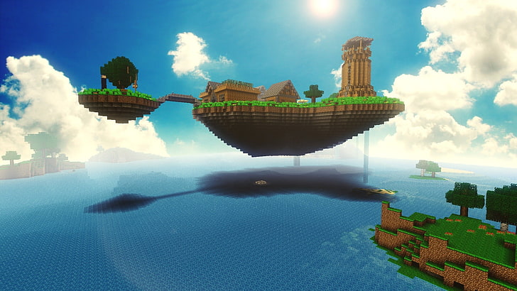 Minecraft screenshot, video games, floating, floating island, HD wallpaper