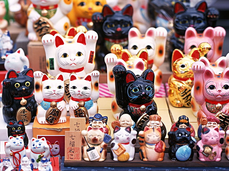 cats, children, japan, japanese, maneki, neko, toys, traditions, HD wallpaper