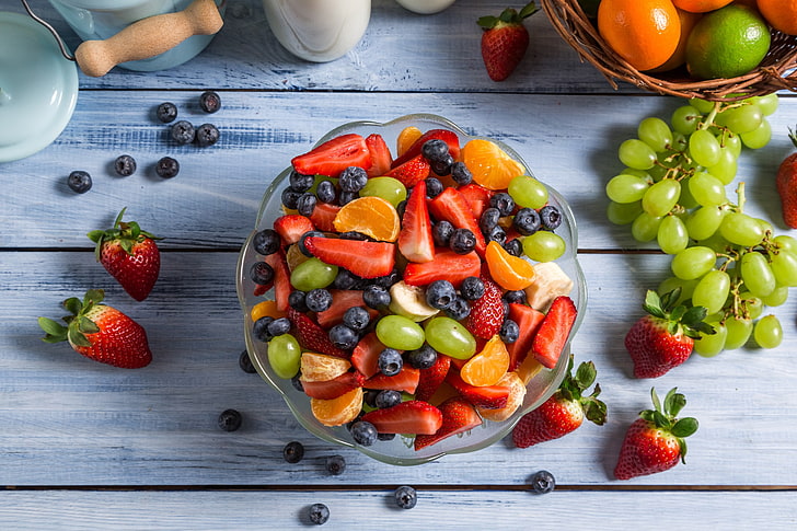 bowl of fruit salad, food, food and drink, healthy eating, berry fruit, HD wallpaper
