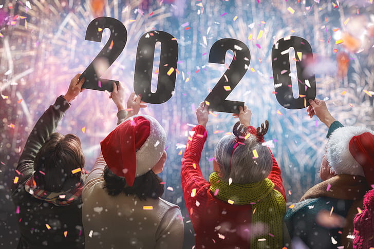 photo, People, Hands, New year, Back, 2020, Confetti, HD wallpaper