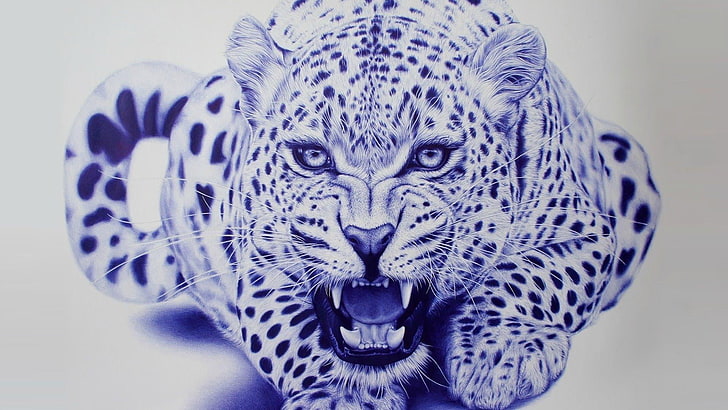 drawing, leopard, big cat, wild animal, cheshire cat, graphics, HD wallpaper