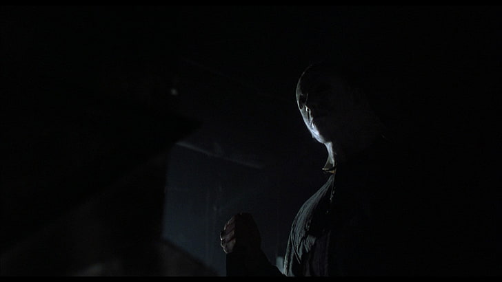 michael myers  pictures, one person, dark, black background