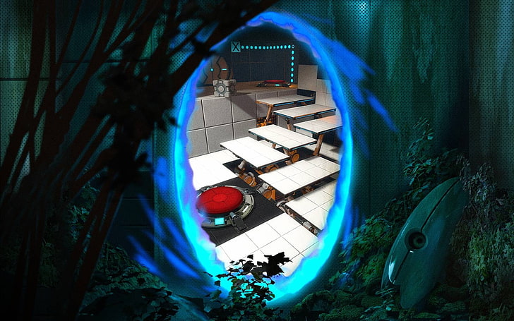 Portal (game), video games, indoors, architecture, high angle view