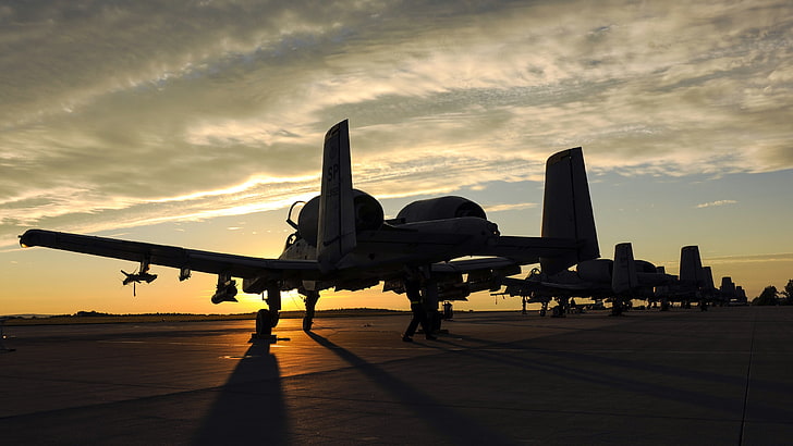 Fairchild A-10 Thunderbolt II, sunset, aircraft, military aircraft, HD wallpaper