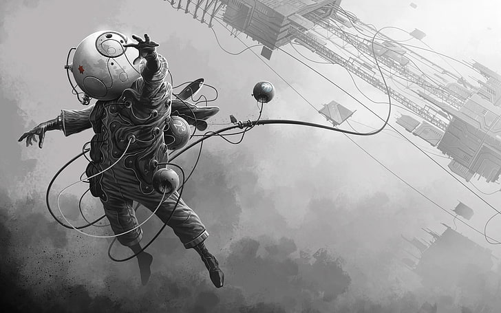 person tied up with cable, astronaut, space, universe, sky, nature