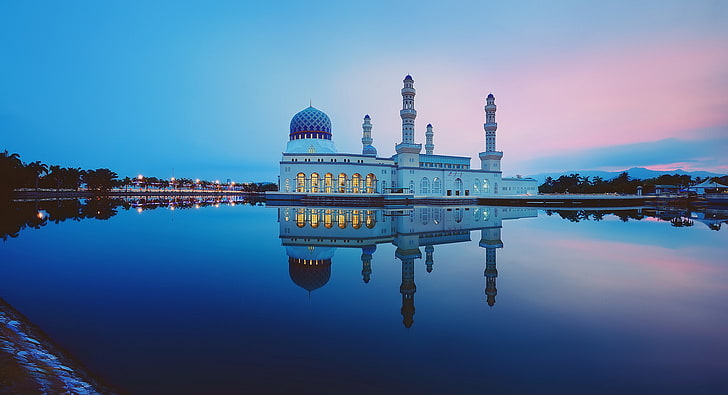 clouds, sunset, reflection, mirror, twilight, Malaysia, Likas Bay