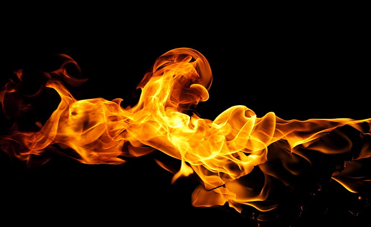 Fire, red flame, Elements, burning, heat - temperature, black background, HD wallpaper