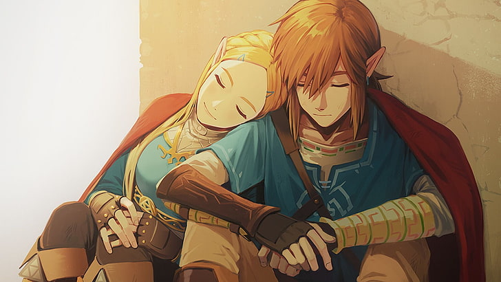 man and woman animated illustration, The Legend of Zelda: Breath of the Wild, HD wallpaper