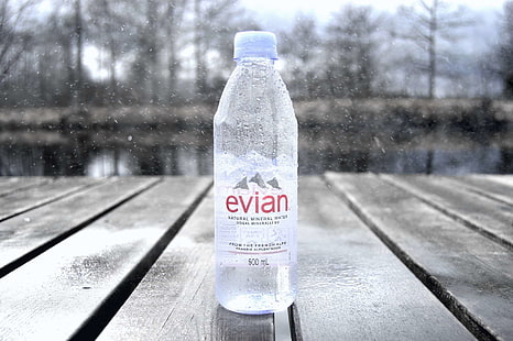 HD wallpaper: 500 ml Evian water bottle on brown wooden surface, still,  drink | Wallpaper Flare