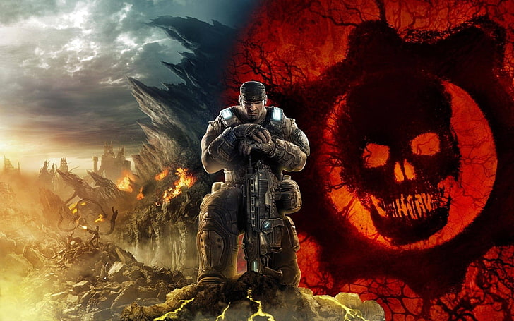 Gears of War, Gears of War 3, skull, video games, sky, nature, HD wallpaper