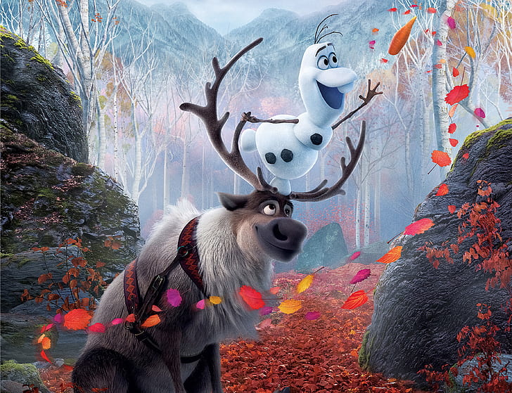 Movie, Frozen 2, Olaf (Frozen), Sven (Frozen), HD wallpaper