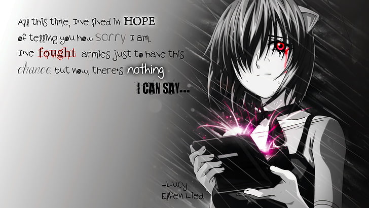 HD wallpaper: Elfen Lied, quote, Lucy (Elfen Lied), anime girls, selective  coloring | Wallpaper Flare