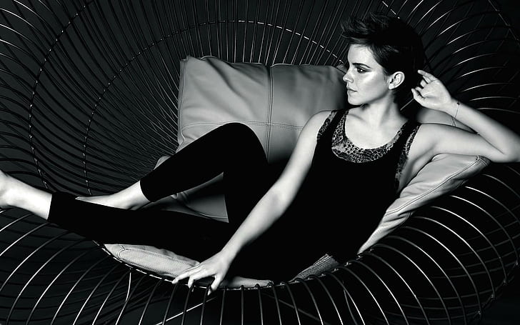 Beauty Emma Watson, women's black tank top with black pants, female celebrities, HD wallpaper