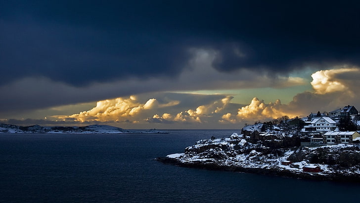 white island, landscape, cloud - sky, sea, water, beauty in nature, HD wallpaper