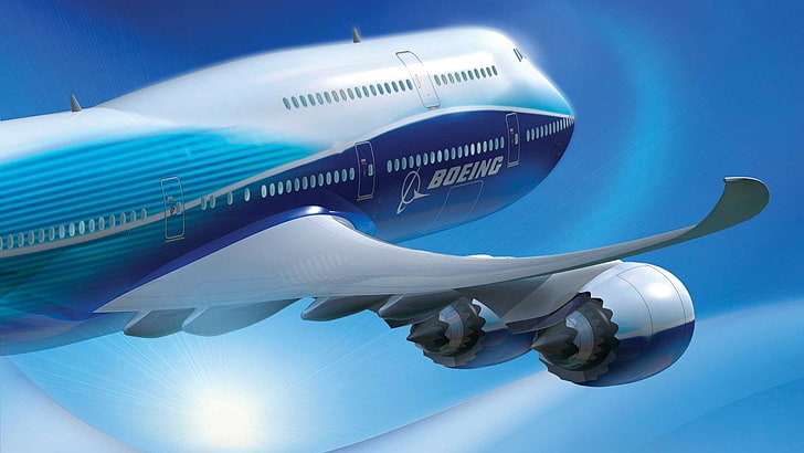 aircraft, Boeing 747, blue, sky, transportation, no people, HD wallpaper