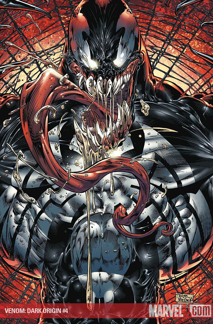 Marvel Comics Venom illustration, artwork, Spider-Man, metal
