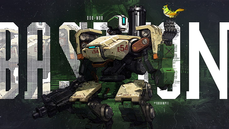 white and black robot concept art, Bastion (Overwatch), no people