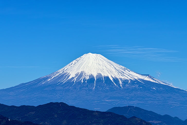 Mt. Fuji, Japan, the sky, snow, blue, landscape, mountain, the volcano, HD wallpaper