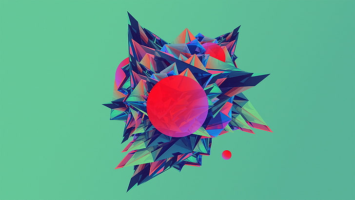red round ball, simple, abstract, Facets, Justin Maller, multi colored, HD wallpaper