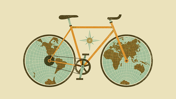 yellow road bicycle wallpaper, digital art, simple background