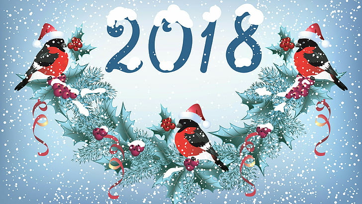 new year, 2018, snow, christmas, winter, graphic design, holiday