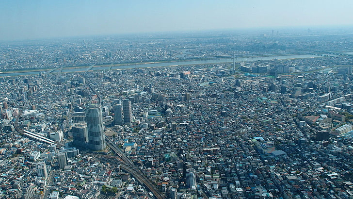 birds eye view, buildings, city, japan, tokyo, tokyo skytree, HD wallpaper