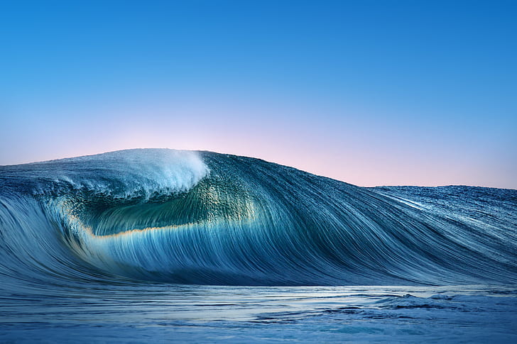 Ocean waves, Sunrise, Seascape, Huawei MateBook X, Stock, HD HD wallpaper