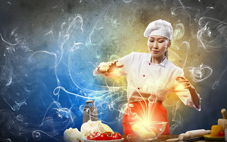 Creative Asian Chef, food, art, cooking art, HD wallpaper