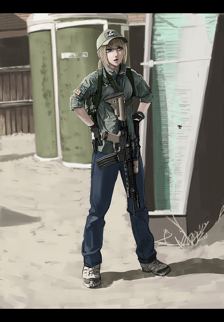 anime, anime girls, weapon, gun, military, government, security