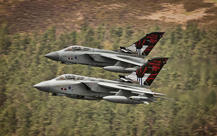 two gray fighter planes, Panavia Tornado, jet fighter, airplane