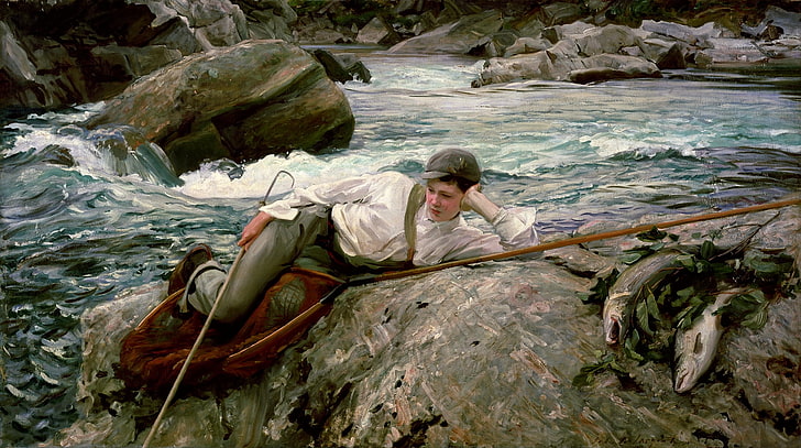 John Singer Sargent, classic art, water, rock, rock - object