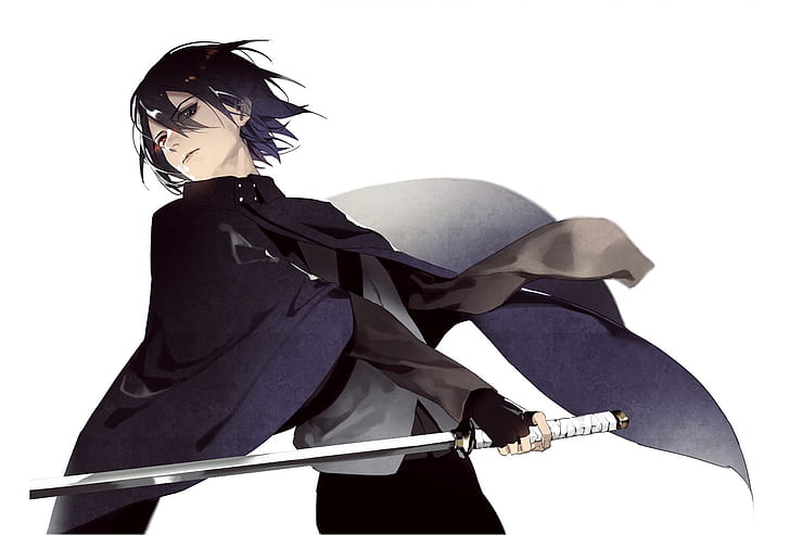 look, katana, white background, guy, cloak, Sasuke Uchiha, Naruto Shippuden, HD wallpaper