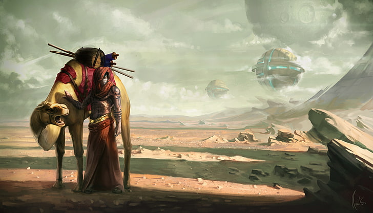 Star Wars character illustration, futuristic, camels, warrior
