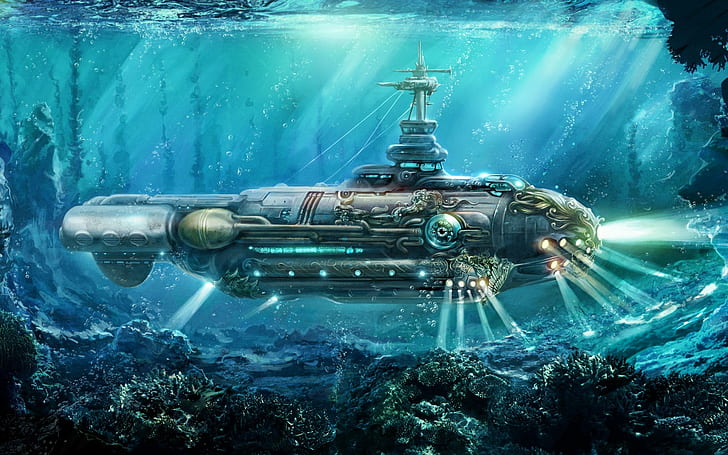 submarine, Nautilus, fantasy art, HD wallpaper