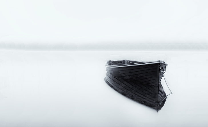 Boat Reflections on Water, Black and White, Nature, Beautiful, HD wallpaper