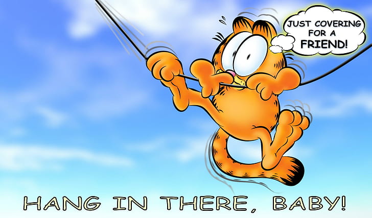 Hang In There Baby!, garfield, comic, cartoon, funny, 3d and abstract, HD wallpaper