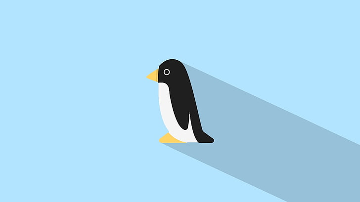 black and white penguin illustration, Long shadow, animals, minimalism