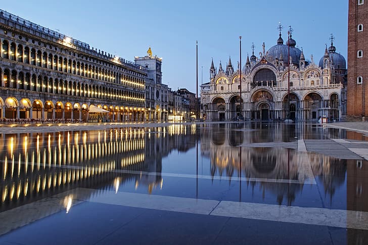 reflection, building, area, Italy, Venice, Cathedral, architecture, HD wallpaper
