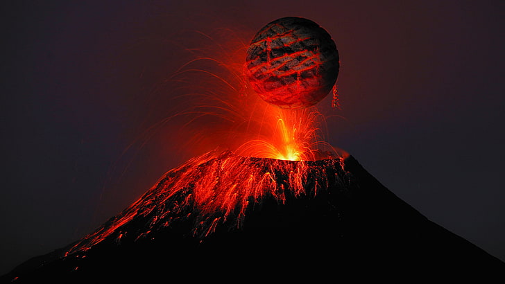 red and black LED light, volcano, nature, illusion, erupting, HD wallpaper