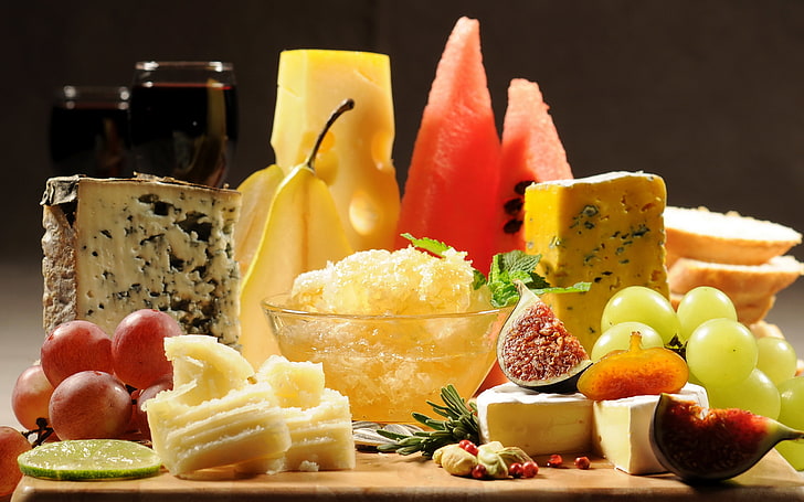 food, fruit, cheese, Grape, watermelons, pear, fig, food and drink