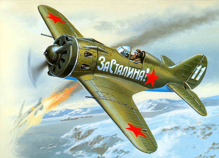 green biplane painting, the plane, fighter, art, USSR, BBC, WWII, HD wallpaper