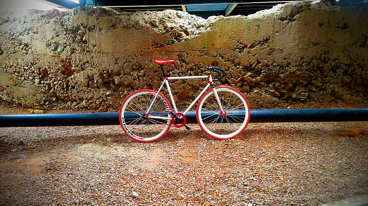 red and white road bicycle, fixie, transportation, mode of transportation, HD wallpaper