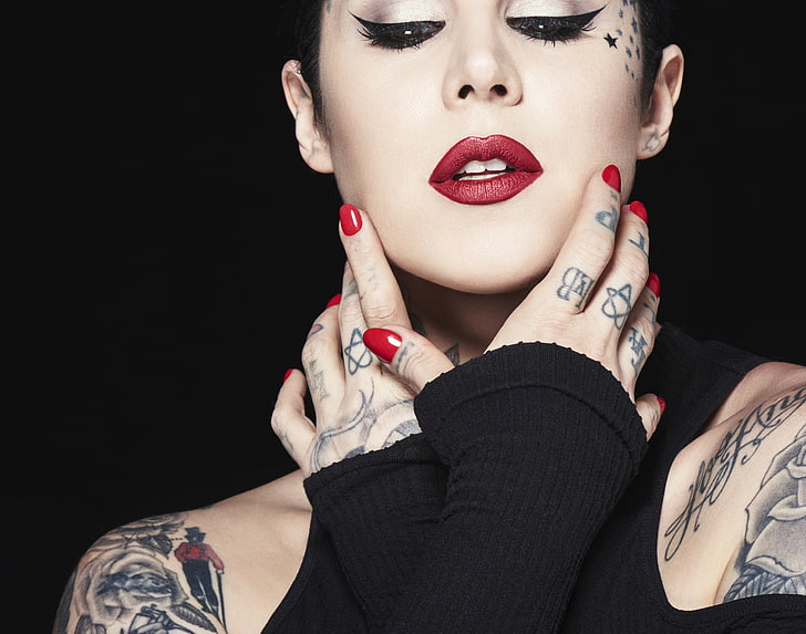 HD wallpaper: Kat Von D, women, tattoo, Tattoo Artist, makeup, face,  painted nails | Wallpaper Flare