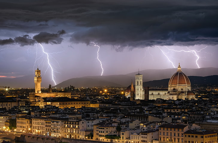 cityscape, storm, Florence, Italy, building exterior, architecture, HD wallpaper