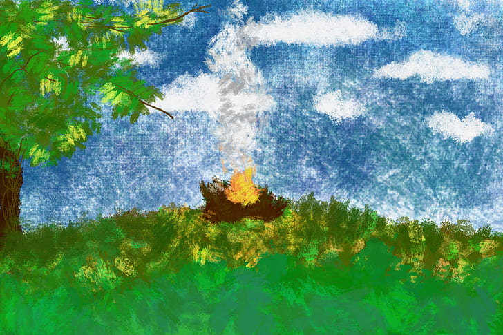 painting, watercolor, plant, nature, cloud - sky, green color, HD wallpaper
